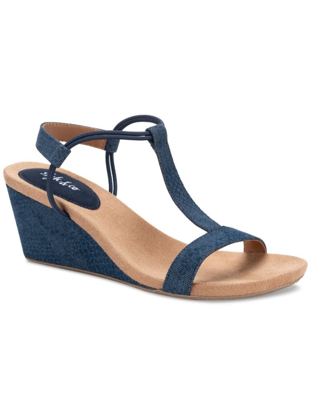 Style & Co. Womens Mulan Round-Toe Wedge Sandals Snake Blue Denim Size 5.5M NWB